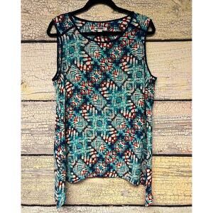 DB Women's Plus Size Shark Bite Geo Sheer Blue Tank Top Size 1X